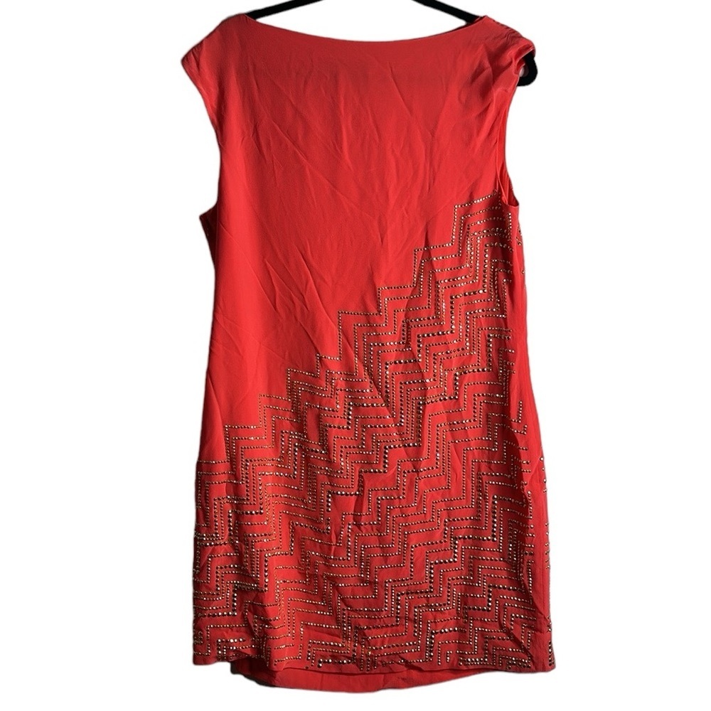 Trina Turk coral and gold beaded mini slik dress size 12